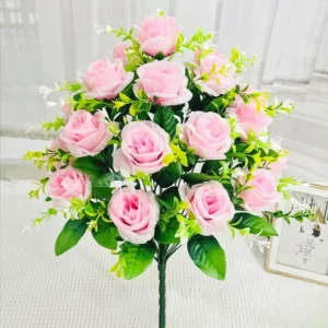 18-Head Silk Rose Bouquet – Wedding & Home Decoration