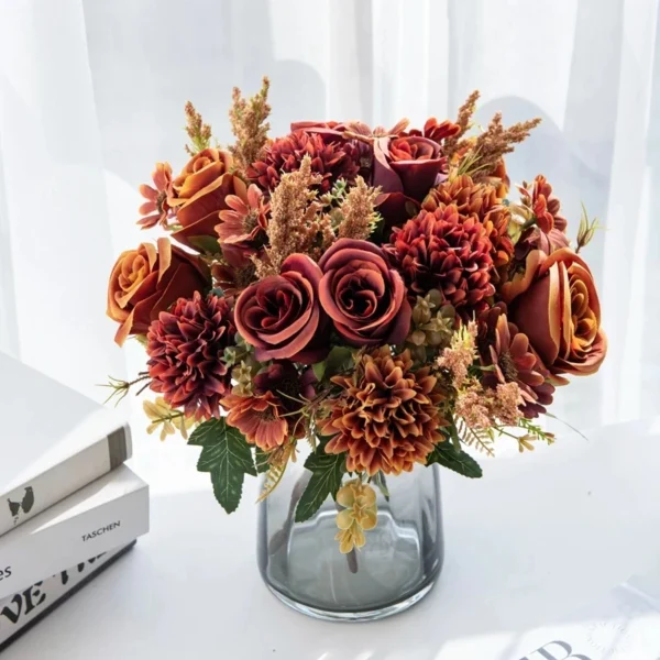 Artificial Roses Bouquet – European Style Silk Flowers - Image 2