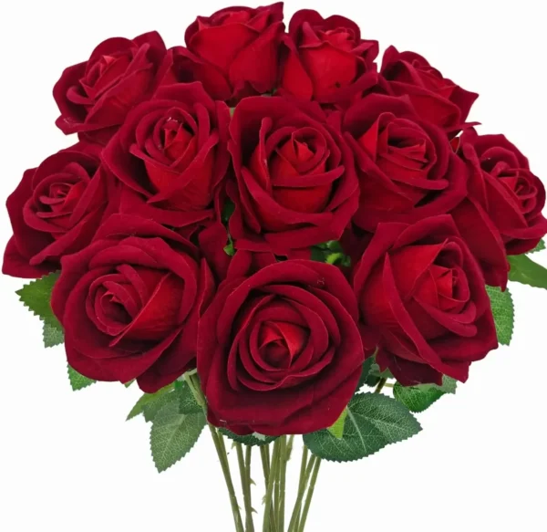 30pcs Velvet Artificial Roses with Long Stems – Real Touch - Image 9