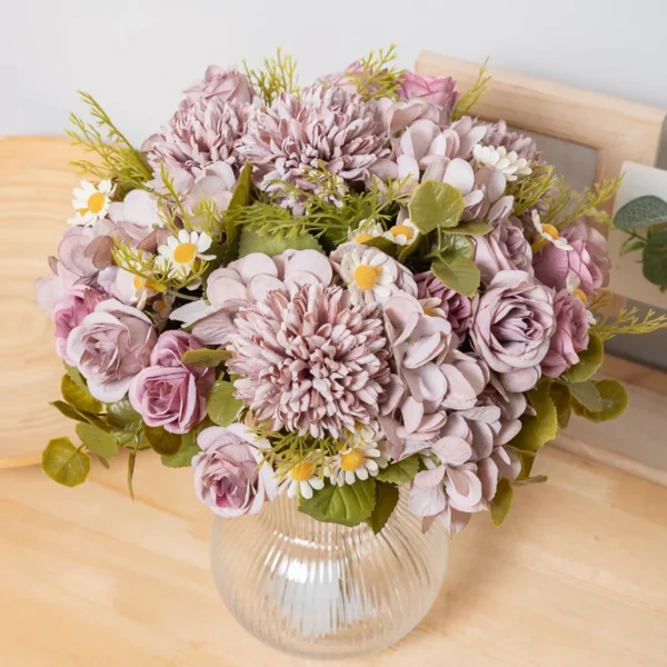 Artificial Silk Dandelion & Rose Bouquet – Summer Flowers - Image 4