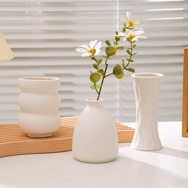White Nordic Ceramic Flower Vase – Modern Room Decor - Image 39