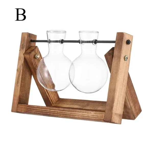 Vintage Glass Hydroponic Vase with Wooden Frame - Image 7