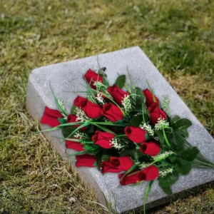 Red Silk Rose Cemetery Bouquet – 24-Head Funeral Flowers