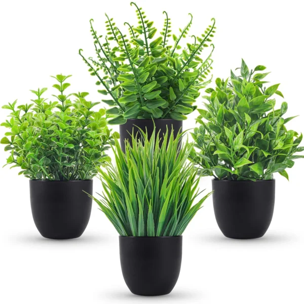 Artificial Plants 4-Pack – Small Faux Bonsai Decor