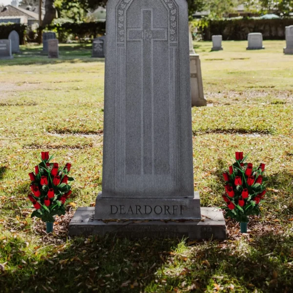 Red Silk Rose Cemetery Bouquet – 24-Head Funeral Flowers - Image 5