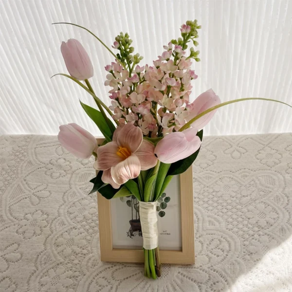Small Clear Handheld Tulip Bouquet – Artificial Flowers - Image 3