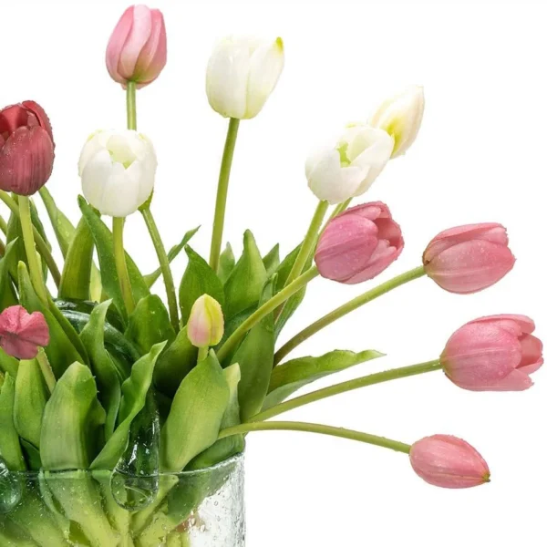 YeeNanee Pink & White Artificial Tulip Bouquet, 15pcs - Image 12