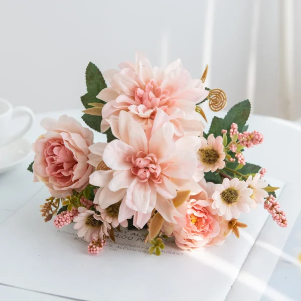 Silk Dahlia & Rose Artificial Bouquet for Weddings & Decor - Image 27
