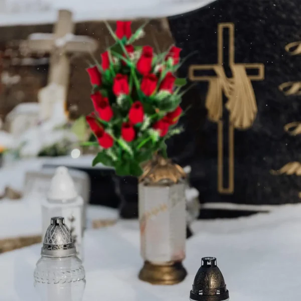 Red Silk Rose Cemetery Bouquet – 24-Head Funeral Flowers - Image 2