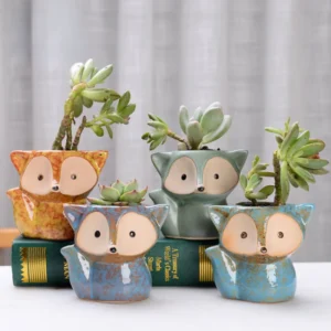 Ceramic Fox Mini Succulent Pot – Cute Cartoon Planter