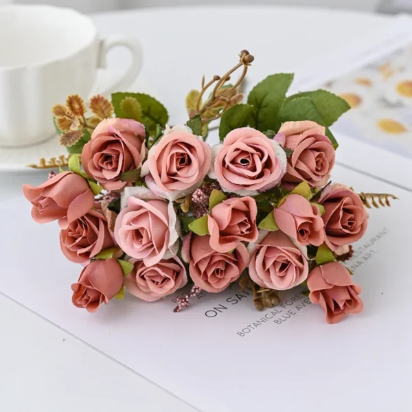 Silk Rose Bouquet – 15 Heads Wedding & Home Decor - Image 4
