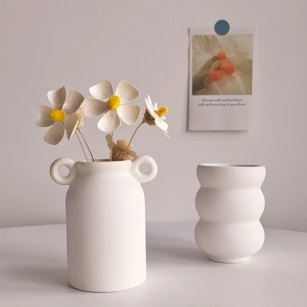 White Nordic Ceramic Flower Vase – Modern Room Decor - Image 36