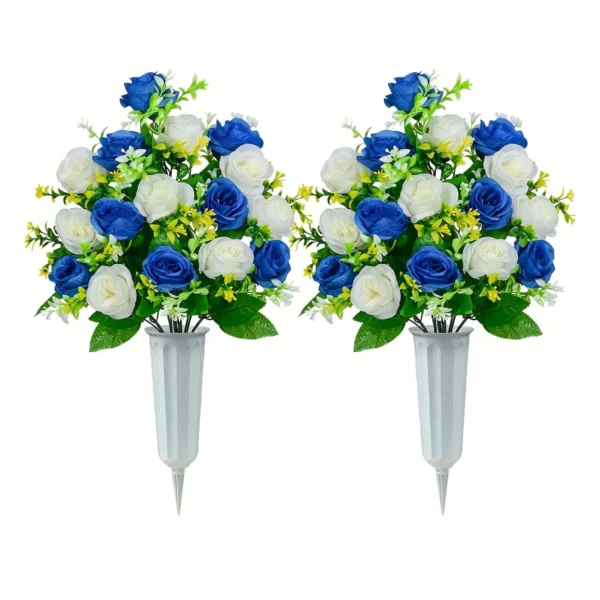 Memorial Rose Bouquet with Vase – 2 Set Funeral Flowers - Image 7