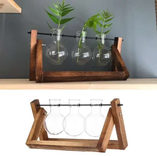 Vintage Glass Hydroponic Vase with Wooden Frame - Image 15