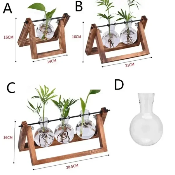 Vintage Glass Hydroponic Vase with Wooden Frame - Image 6