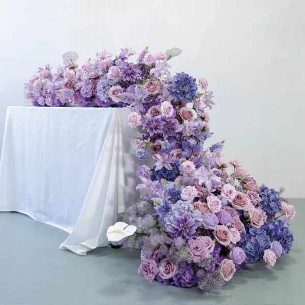 Purple Rose Silk Flower Runner – Wedding Table Decor