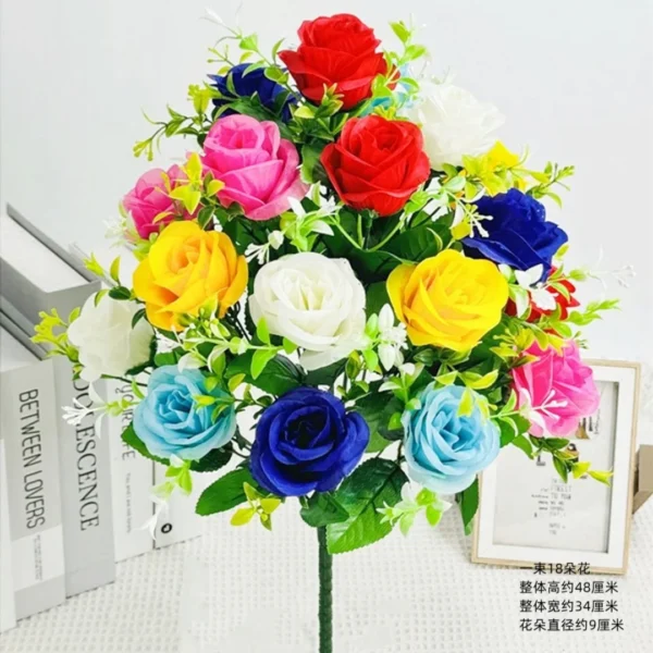 18-Head Silk Rose Bouquet – Wedding & Home Decoration - Image 8