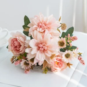 Silk Dahlia & Rose Artificial Bouquet for Weddings & Decor