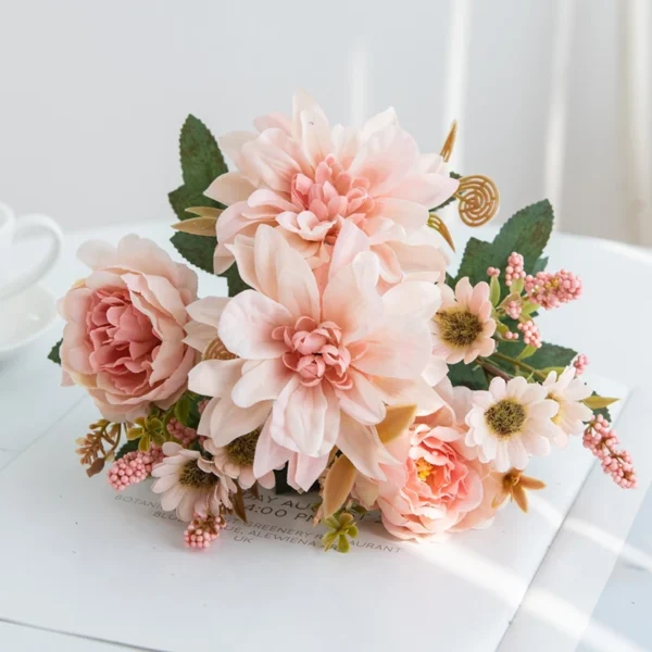 Silk Dahlia & Rose Artificial Bouquet for Weddings & Decor