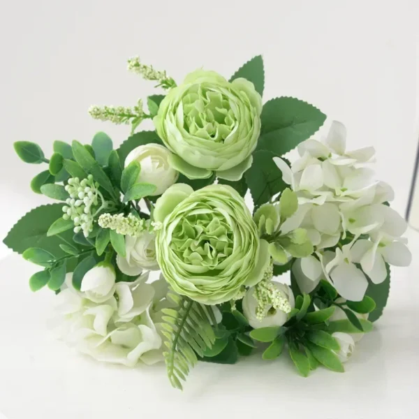Blue Silk Wedding Bouquet Hydrangea & Peony Flowers - Image 5