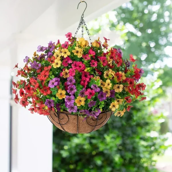 Artificial Violet Hanging Basket – Summer Flowers - Image 2