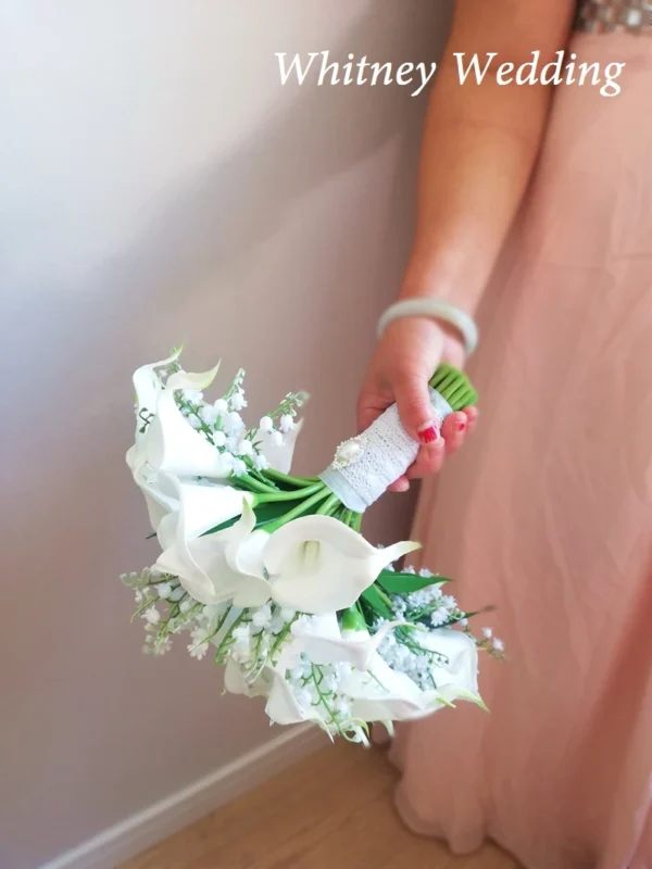 Ivory Calla Lilies & Convallaria Cascading Wedding Bouquet - Image 6