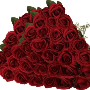 Buy 50 Pcs Velvet Rose Artificial Rose Flowers Real Touch Fake Roses Florals for Valentine's DIY Wedding Bouquet Party Home Decor in UK, London