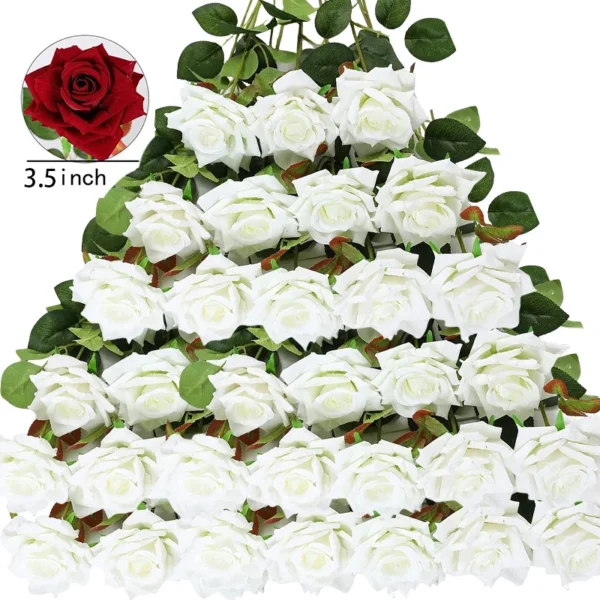 50pcs Velvet Artificial Roses for Wedding & Home Decor - Image 12