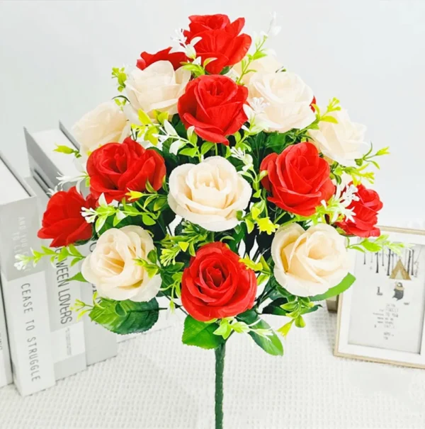 18-Head Silk Rose Bouquet – Wedding & Home Decoration - Image 4