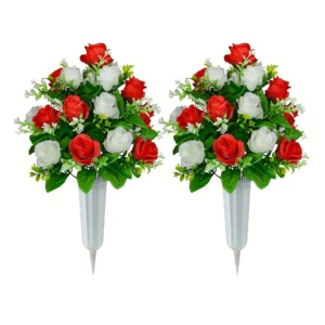 Memorial Rose Bouquet with Vase – 2 Set Funeral Flowers