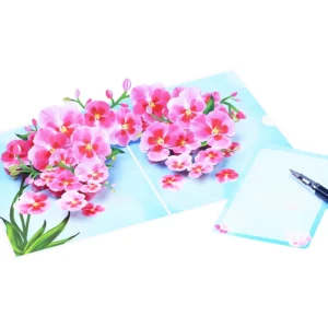 Orchid 3D Pop-Up Greeting Card with Butterfly Accents