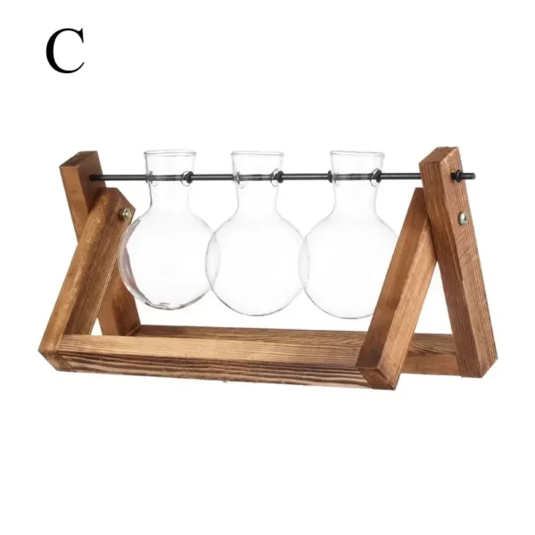 Vintage Glass Hydroponic Vase with Wooden Frame - Image 9