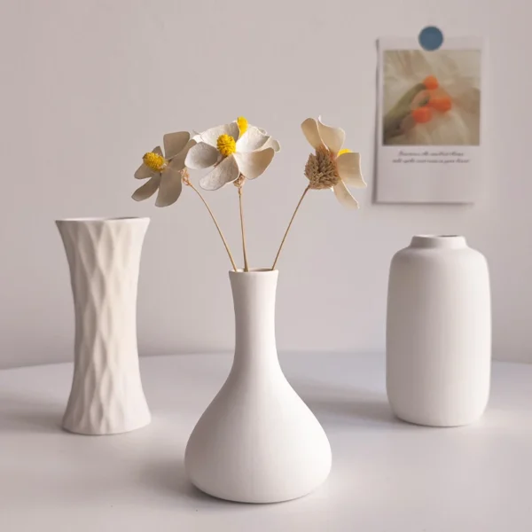 White Nordic Ceramic Flower Vase – Modern Room Decor - Image 4