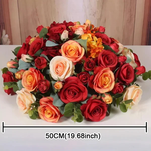 Red-Orange Rose Wedding Arch & Table Runner Decor - Image 10