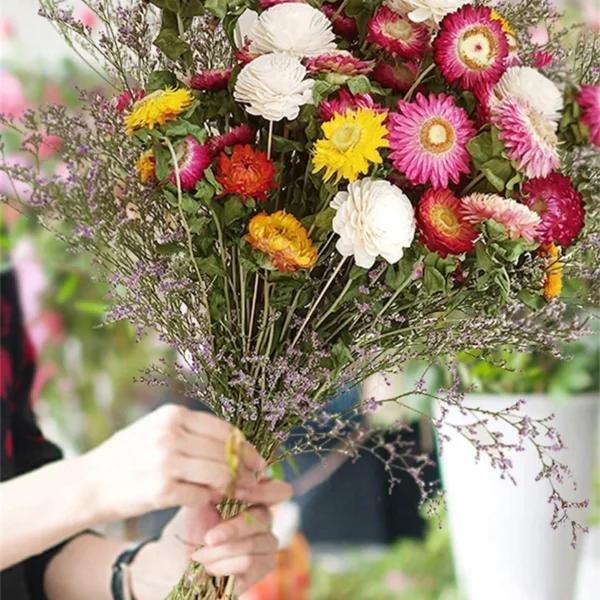 Colorful Dried Daisy & Chrysanthemum Bouquet – Home Décor - Image 2