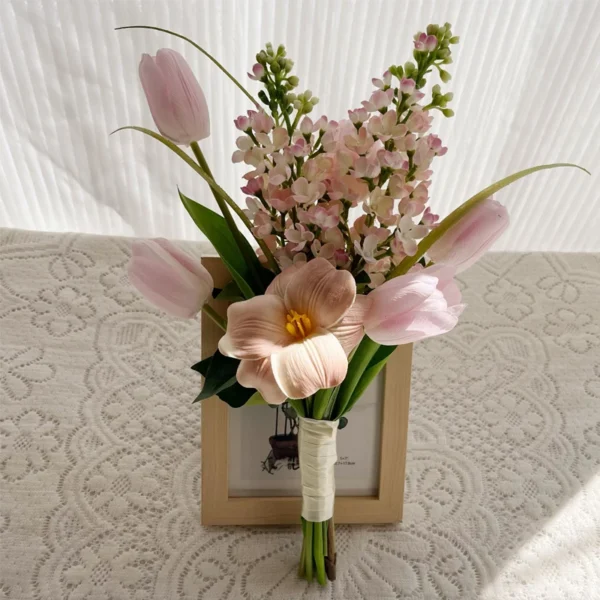 Small Clear Handheld Tulip Bouquet – Artificial Flowers - Image 4