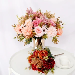Autumn Silk Rose & Daisy Bouquet – Artificial Flowers