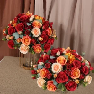 Red-Orange Rose Wedding Arch & Table Runner Decor