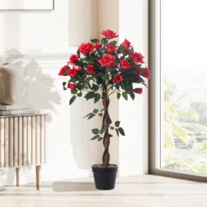 Breeins Artificial Rose Flower Green Tree in Pot – Anniversary