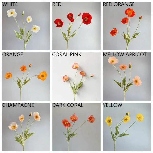 Spring Silk Poppy Stems – Artificial Floral Bouquet Decor - Image 32