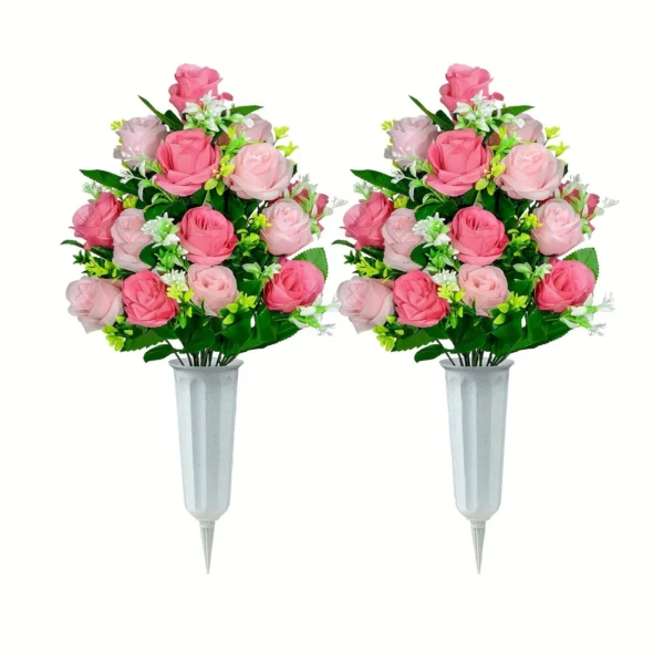 Memorial Rose Bouquet with Vase – 2 Set Funeral Flowers - Image 9