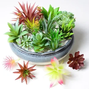12pcs Artificial Succulent Plants – Mini Green Decor Set