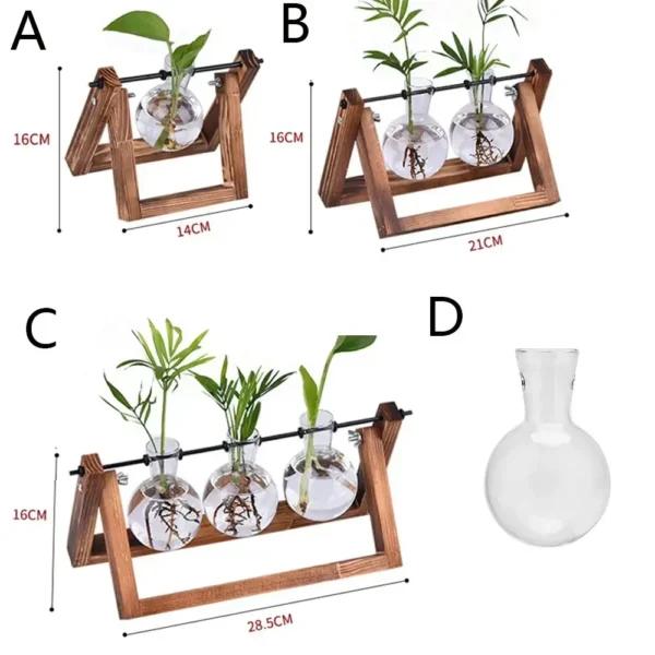 Vintage Glass Hydroponic Vase with Wooden Frame - Image 11