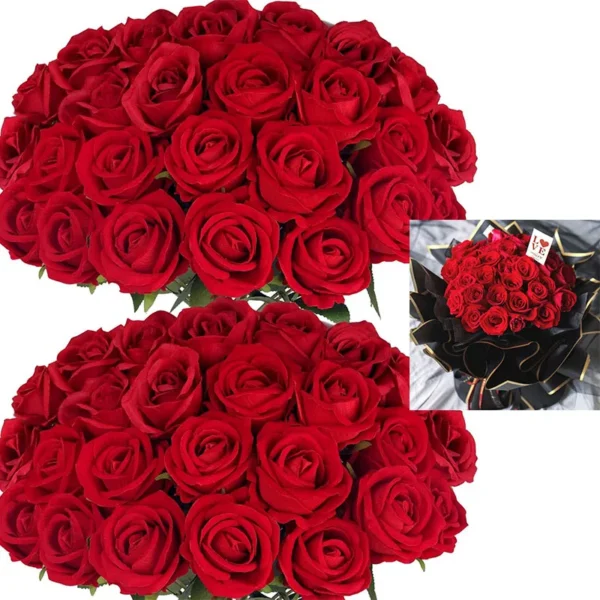 50pcs Velvet Artificial Roses for Wedding & Home Decor - Image 17