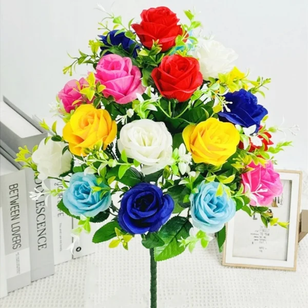 18-Head Silk Rose Bouquet – Wedding & Home Decoration - Image 2