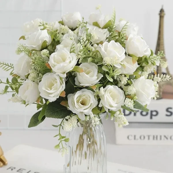 30cm Rose White Silk Peony Bouquet Wedding Decoration - Image 8
