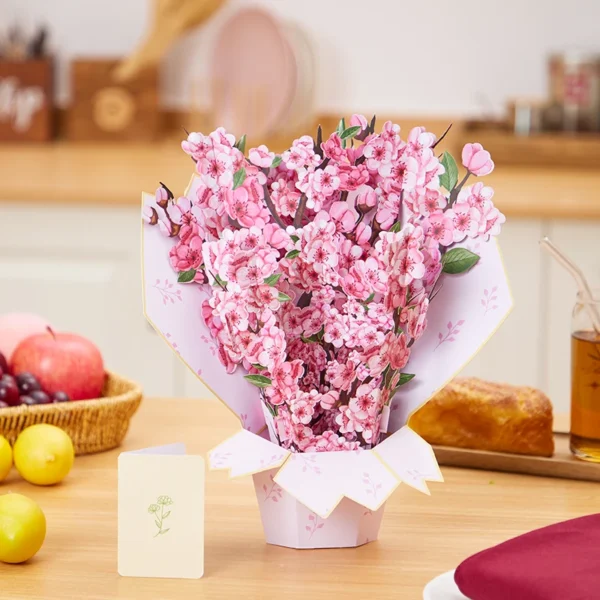 Pink Cherry Blossom Pop Up Card Box for Special Occasions - Image 2