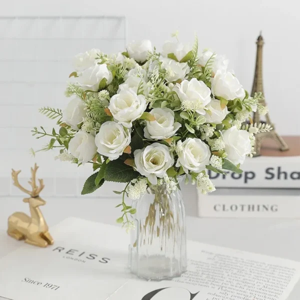 30cm Rose White Silk Peony Bouquet Wedding Decoration - Image 4