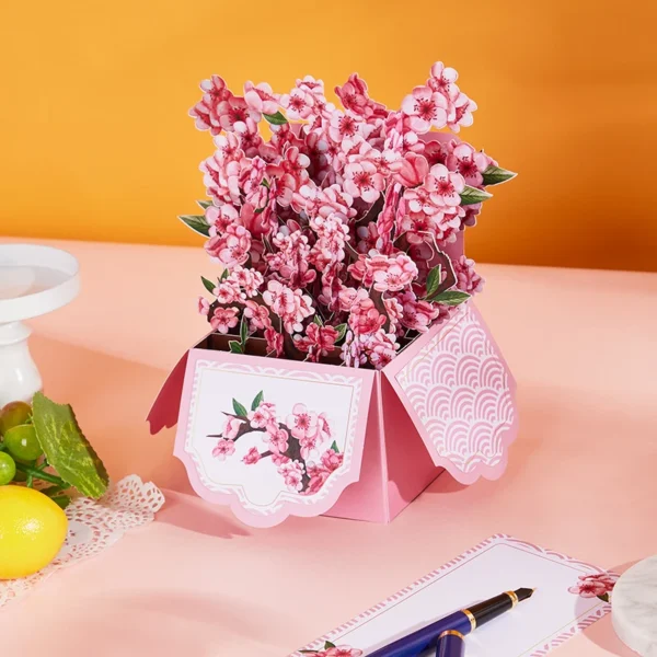Pink Cherry Blossom Pop Up Card Box for Special Occasions - Image 4