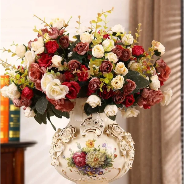 Silk Rose Bouquet – 21 Heads Wedding & Home Decoration - Image 2